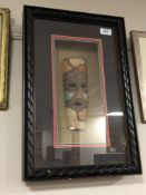 Contemporary South African School : Hand carved and painted wooden mask, in glazed and framed box,