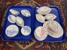 A quantity of Victorian Ridgeways miniature dinner ware in blue and puce colourway