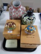 Two House of Faberge ornaments in boxes, together with decorative oriental style vase,