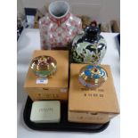 Two House of Faberge ornaments in boxes, together with decorative oriental style vase,