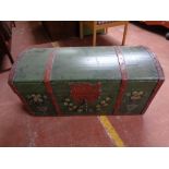 A nineteenth century iron bound trunk with key CONDITION REPORT: 50 cm x 95 cm x 46