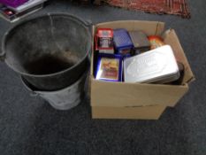 A box of vintage and later tins,