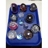 Thirteen decorative paperweights - Selkirk Glass, etc.