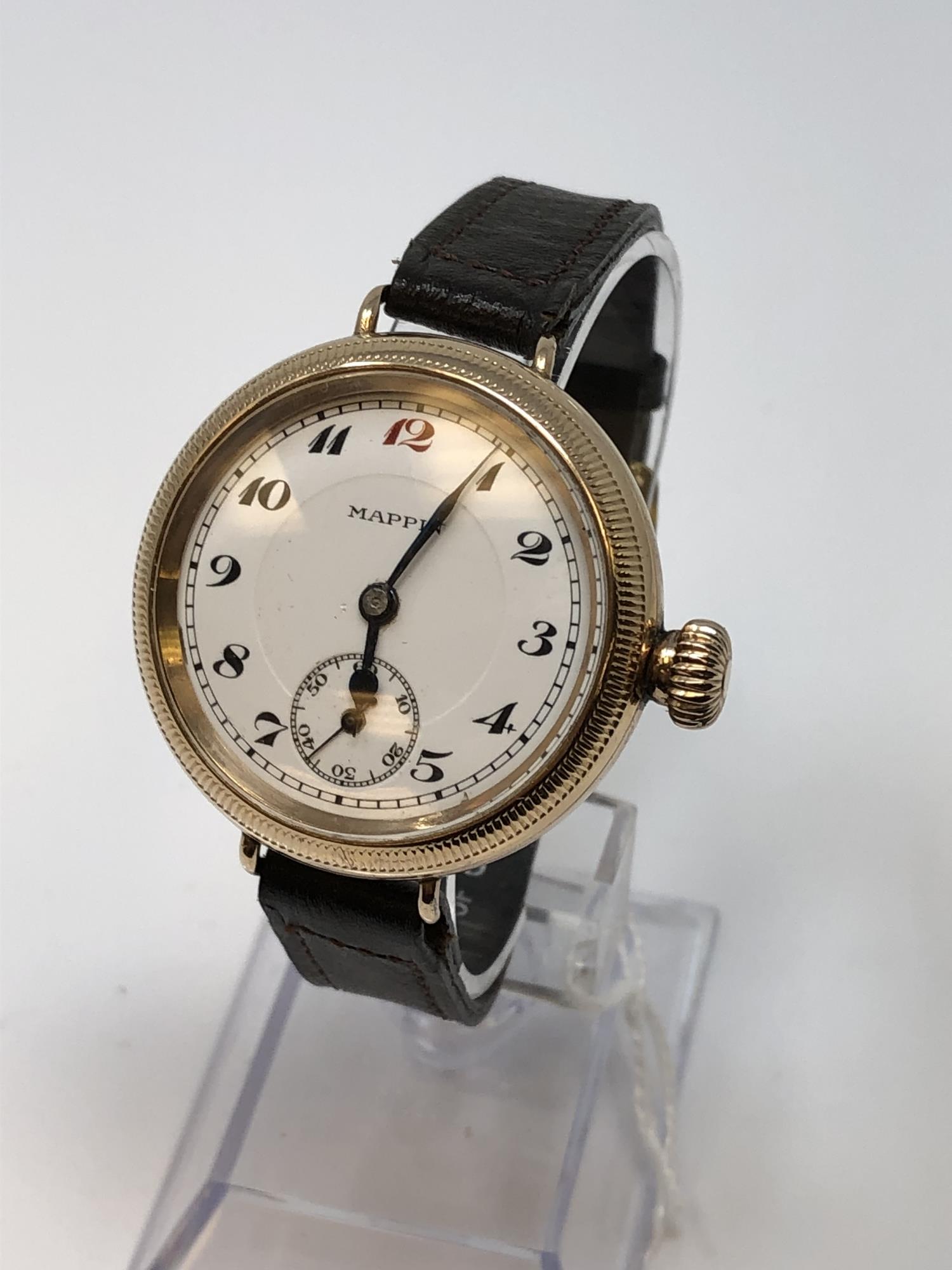 A large gold trench wristwatch by Mappin,