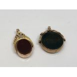 Two antique agate gold mounted fobs