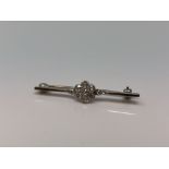 A white gold bar brooch set with old cut diamonds CONDITION REPORT: 2.4g Length 39.