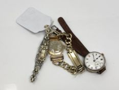 A vintage Bulova wrist watch together with a lady's and gent's silver watch.