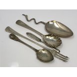 A small selection of silver cutlery, server,