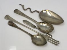 A small selection of silver cutlery, server,