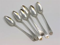 Six Georgian tea spoons by Langlands and Robertson