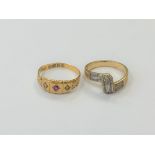 Two 18ct gold rings; one diamond, the other ruby and diamond.