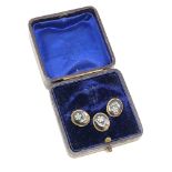 Three 15ct gold agate (flowers) studs, boxed, 4.4g.