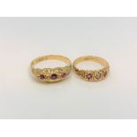 Two antique 18ct gold ruby and diamond rings, sizes P & J.