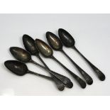 Six Georgian silver tea spoons