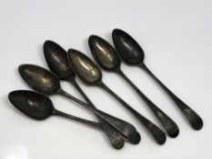 Six Georgian silver tea spoons