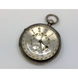 A large good Victorian silver pocket watch with silver dial and gold numerals, no.