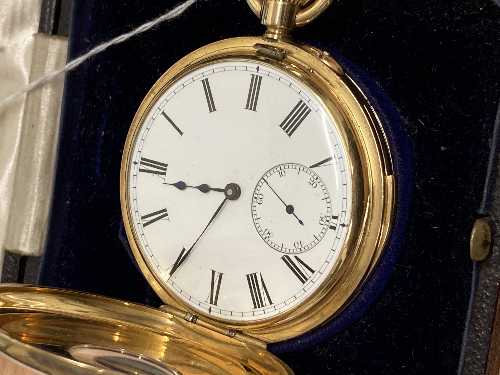 An 18ct gold half hunter minute repeating pocket watch CONDITION REPORT: 122. - Image 3 of 4