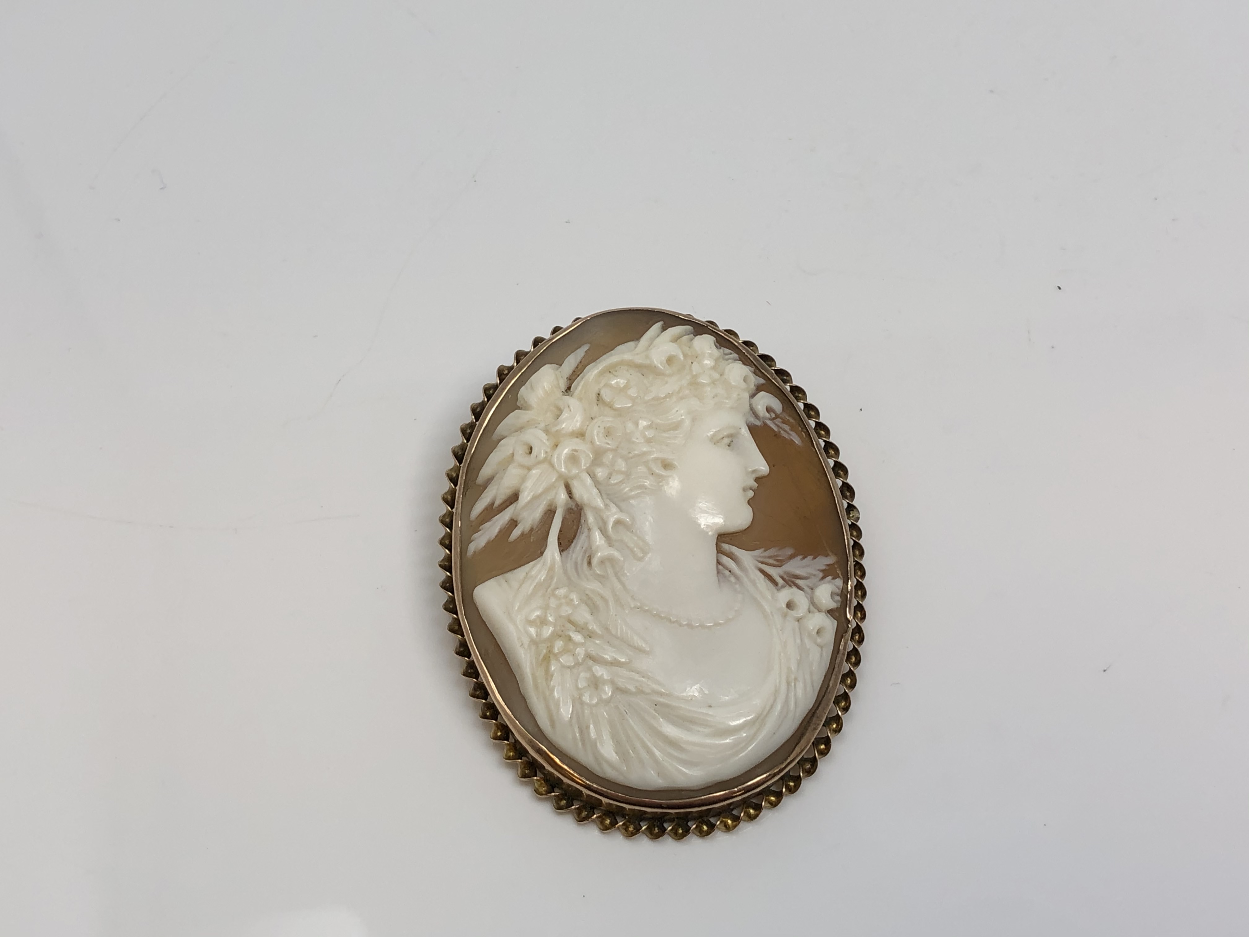 A good quality large gold framed cameo brooch 42.84 mm x 55.48 mm.