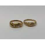 Two antique 18ct gold rive stone diamond rings,