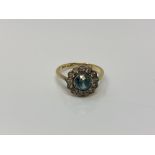 An antique 18ct gold platinum and blue zircon cluster ring,