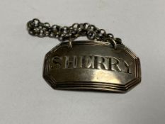 A Georgian silver sherry decanter label,