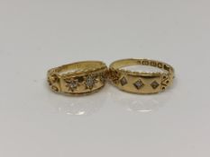 Two antique 18ct gold three stone diamond rings (2) CONDITION REPORT: 5.