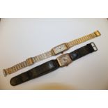 Two vintage watches - one 9ct gold with rolled gold bracelet strap and one 9ct gold with leather