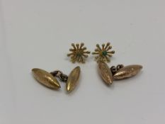 A pair of antique gold cuff links and a pair of gold earrings