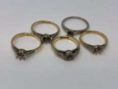 Five 18ct gold vacant rings all set with diamonds CONDITION REPORT: 11.