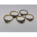 Five 18ct gold vacant rings all set with diamonds CONDITION REPORT: 11.