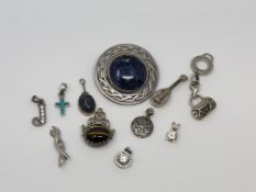 A small quantity of silver jewellery to include Celtic knot circular brooch set with sodalite,