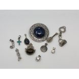 A small quantity of silver jewellery to include Celtic knot circular brooch set with sodalite,