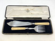 A boxed set of silver fish servers , Sheffield 1918.