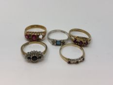 Five various 9ct gold gem set rings (5) CONDITION REPORT: 10.