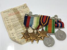 A group of six WWII medals presumed to be awarded to J Brennand comprising War Medal, Defence Medal,