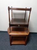 An inlaid mahogany two tier stand fitted a drawer and a coffee table