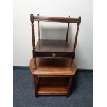 An inlaid mahogany two tier stand fitted a drawer and a coffee table