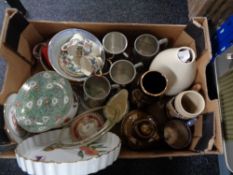 A box of Royal Worcester Evesham ware flan dish, vases,