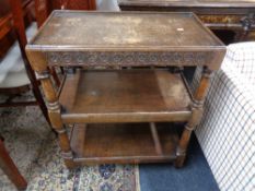 A late nineteenth century oak three tier trolley CONDITION REPORT: 67cm wide by