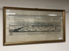 An 18th century gilt framed black and white engraving - The South East Prospect of Newcastle upon
