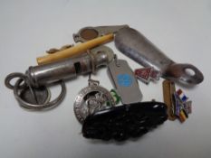 A small quantity of collector's items including boy scouts whistle,