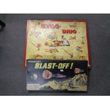 A Waddingtons Blast-off game together with a Bygg Brio set no.