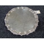 A silver card tray, Birmingham Walker & Hall 1969, 19 troy ounces.