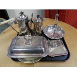 A tray of silver plated breakfast dish,