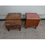 Two nineteenth century mahogany commodes together with a child's rocking chair frame