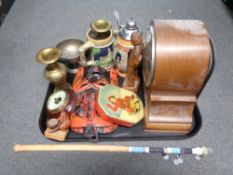 A tray of mantle clock, stein,