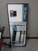 A chrome and glass tv stand in retail box CONDITION REPORT: Un used.