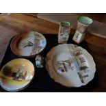 A tray of Royal Doulton series ware, plates, two vases,