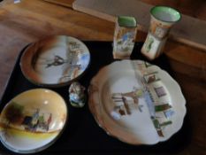 A tray of Royal Doulton series ware, plates, two vases,