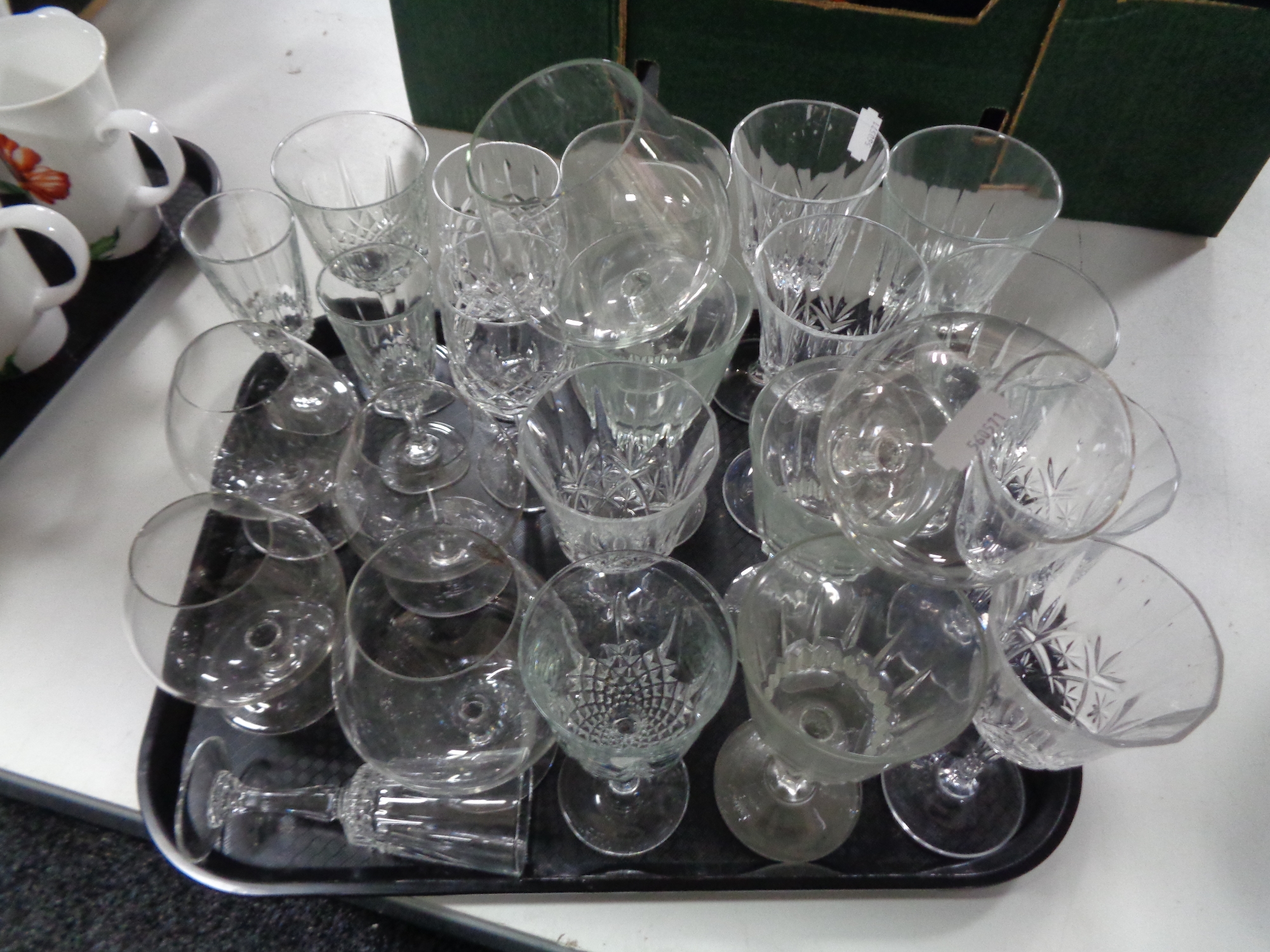 A tray of crystal and glass,